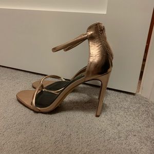 Lulu’s Metallic Rose Gold Ankle Strap Heels